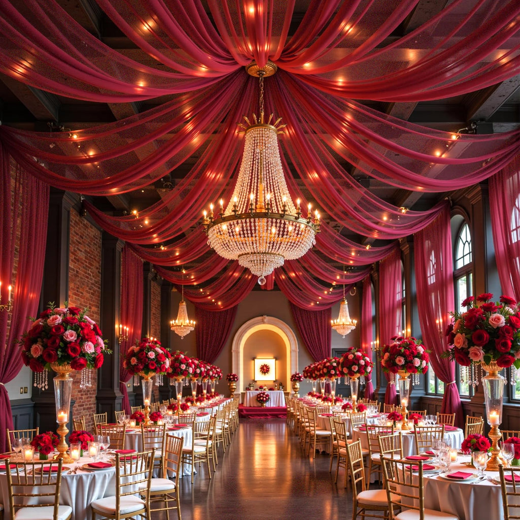 Burgundy Wedding Arch Draping Fabric, 2 Packs 29" x 20FT Sheer Fabric Arch Drapery Curtain Backdrop Ceiling Drapes