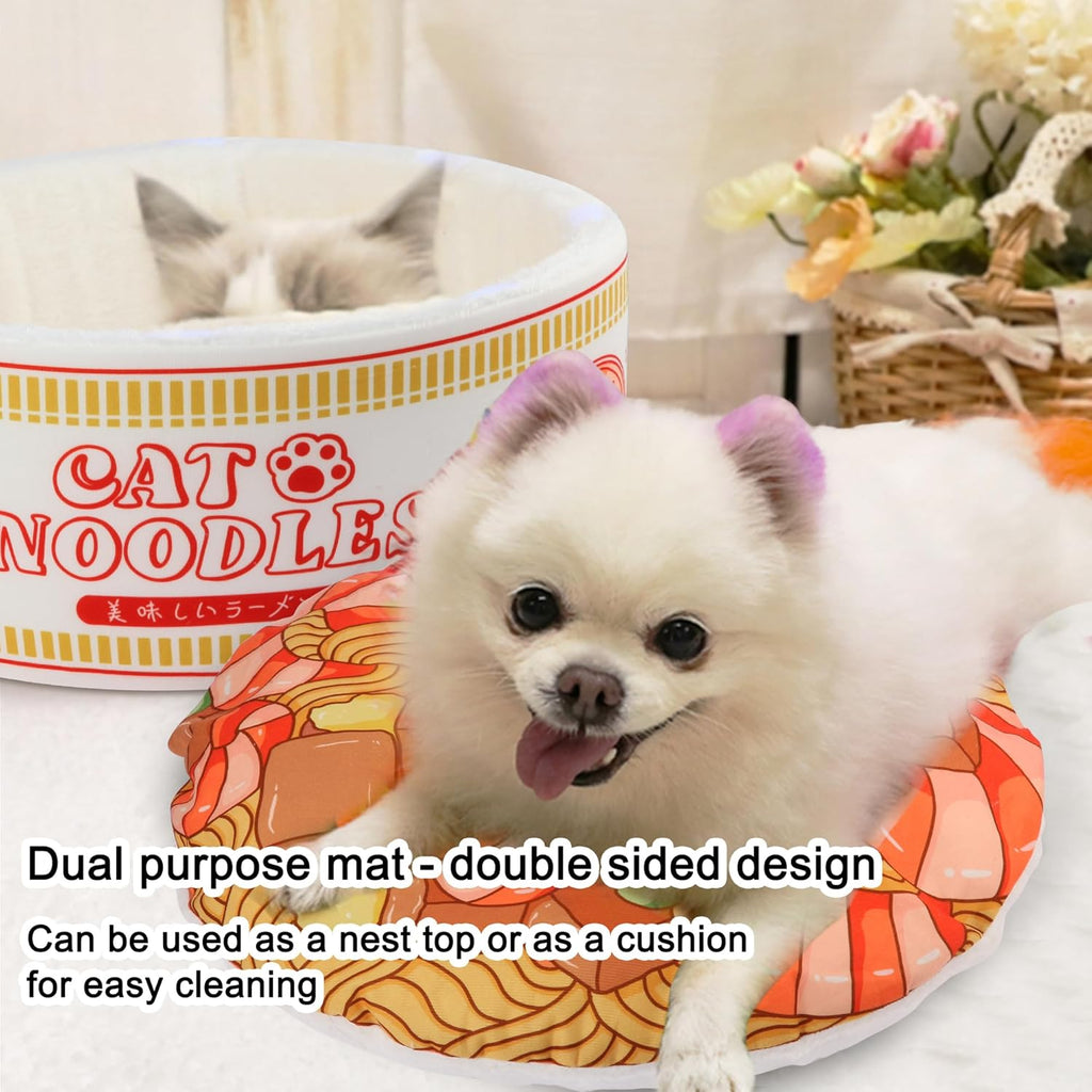 Ramen Noodle Dog & Cat Bed,Keep Warm and Super Soft Creative Pet Nest for Indoor Cats,Removable Washable Cushion for