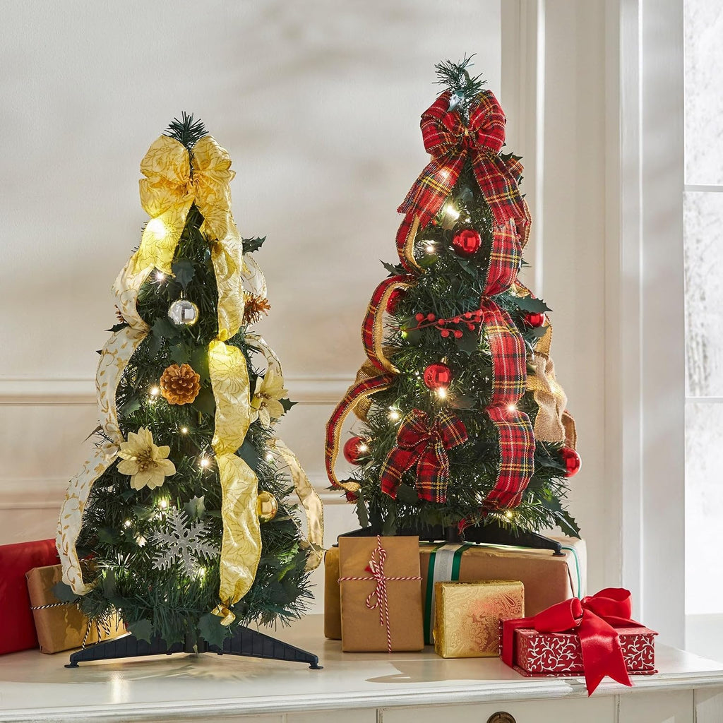 Fully Decorated Pre-Lit 2' Pop-Up Tabletop Christmas Tree - Silver Gold