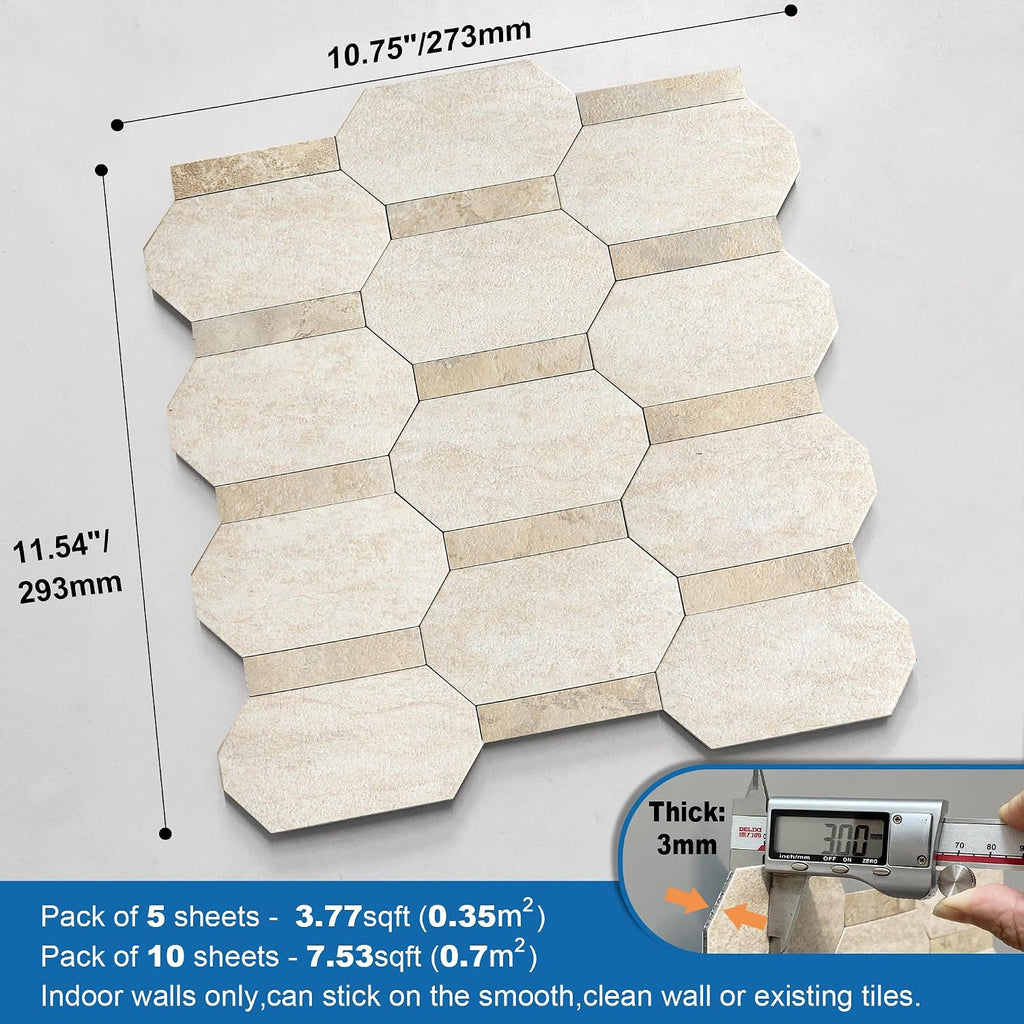 Octagon Peel and Stick Mosaic Tile Backsplash Beige 10pcs