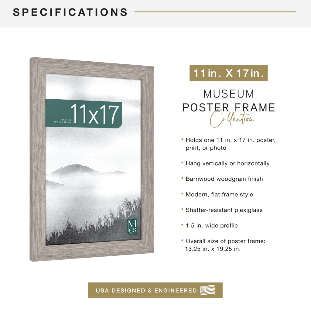 Museum Poster Frame, 11x17, Barnwood