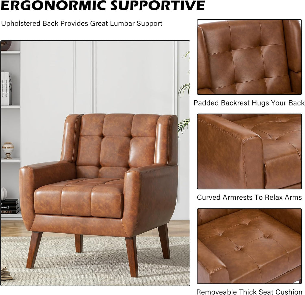 Faux Leather Accent Chair, Modern Wingback Armchair, Coffee