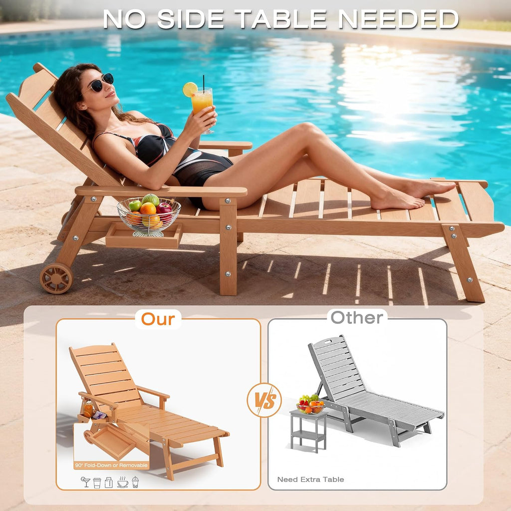 Pool Lounge Chairs Set of 2, 6.3ft Full-Length Patio Pool Lounge Chairs,5-Position Adjustable Backrest (Flat