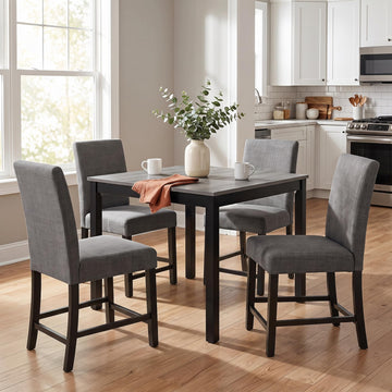5 Piece Counter Height Dining Table Set, Farmhouse Wooden Dinner Table Set for 4, 39" Square Table & 4 High Back Bar