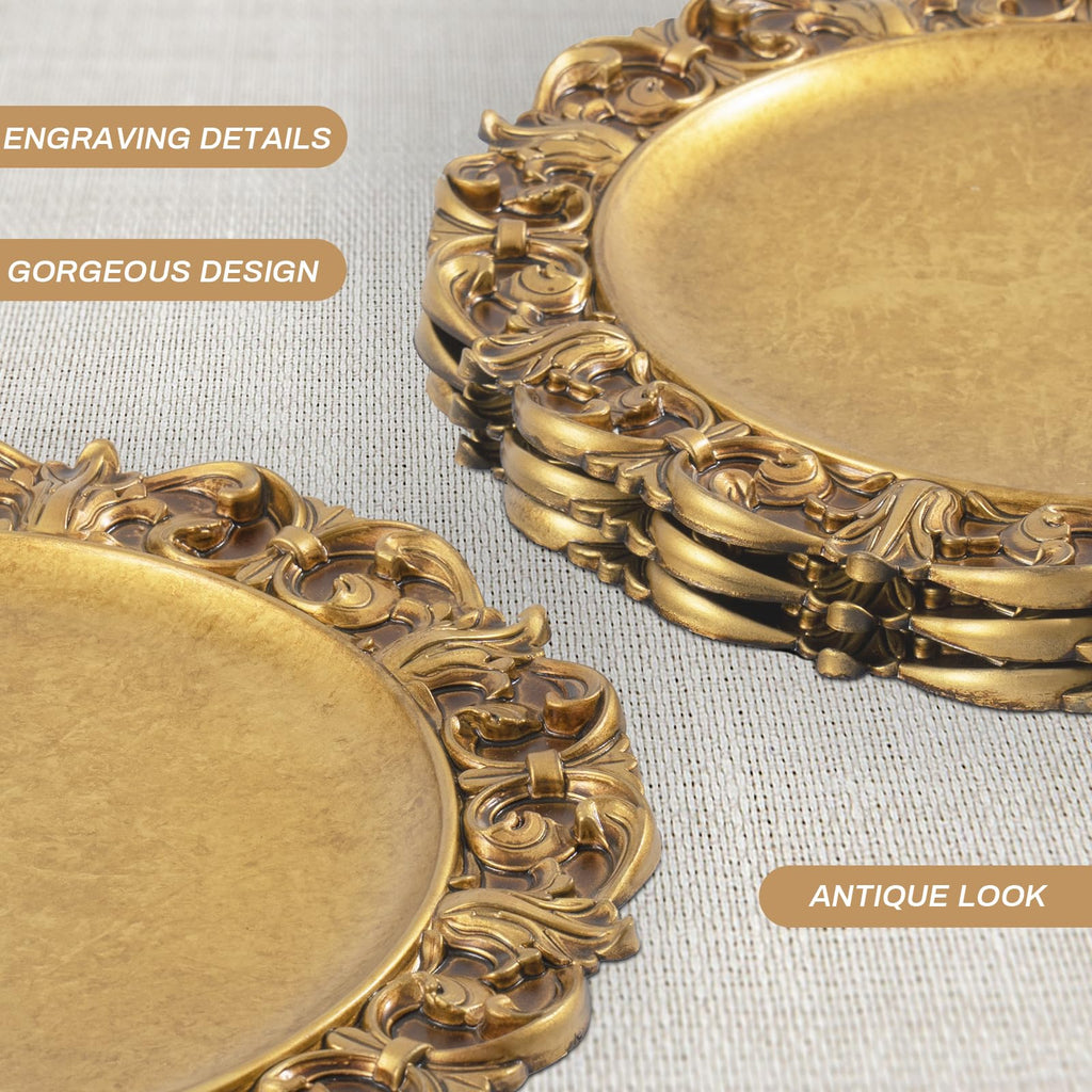 13" Antique Set of 4, Round Plate Chargers