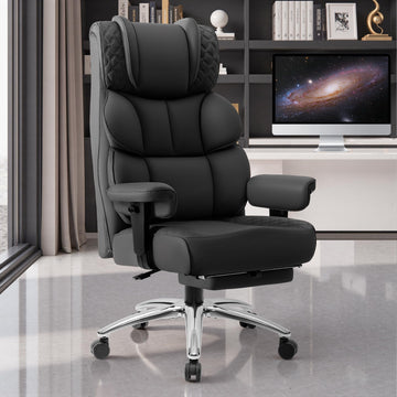 Office Desk Chair, Big and Tall Leather Gaming Chair with Footrest, Wide Ergonomic Comfy Executive High-Back