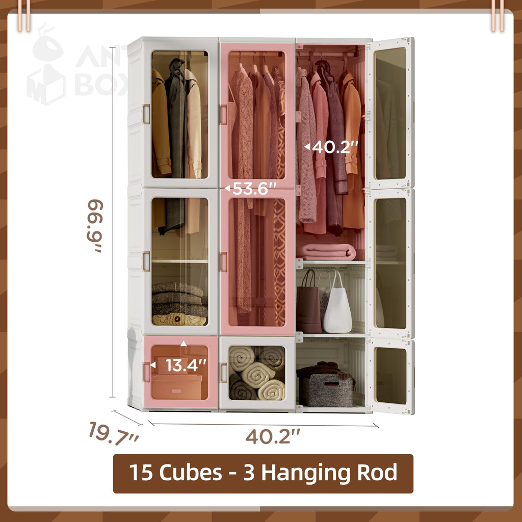 Portable Wardrobe Closet Storage Organizer for Clothes,Transparent Door Panels,Suitable ,Plastic Wardrobe with
