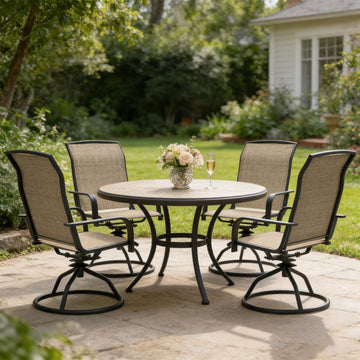 Swivel Patio Chairs Set of 4 Brown Outdoor Rocking Dining Armchairs