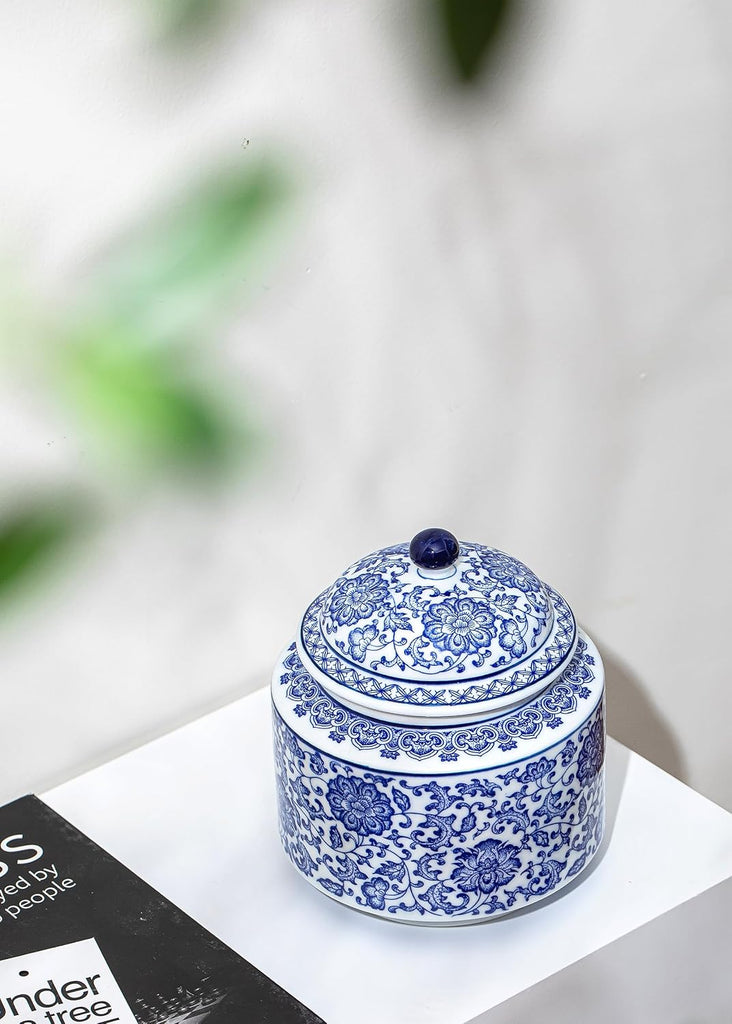 Blue and White Ginger Jar, Ceramic Chinoiserie Decorative Jars, Ginger Jar Vase Pocelain for Table, Living Room
