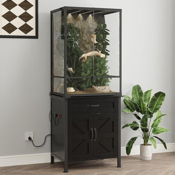 45-67 Gallon Reptile Tank Stand with Power Outlet, Black