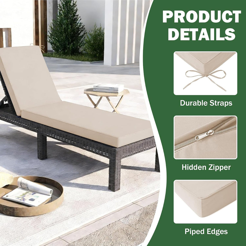 Chaise Lounge Cushions Outdoor, 72x 21x 3 Inch Waterproof & Fade-Resistant Lounge Chair Cushion, Outdoor Chaise