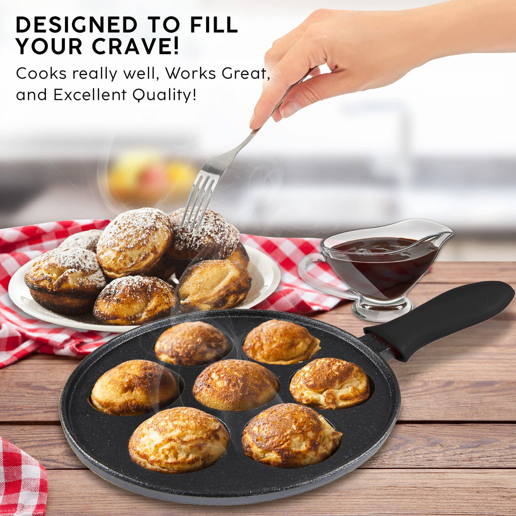 Cast Iron Aebleskiver Pan - Ideal for Mini Pancake Mold, Cake Pop Pan, and Takoyaki Maker (Black)