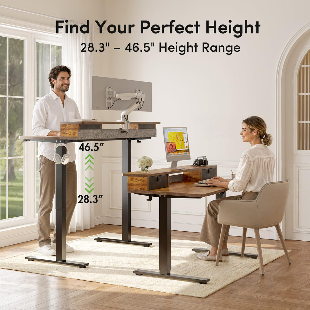 48 x 24 Inch Electric Standing Desk with 2 Drawers, Brown