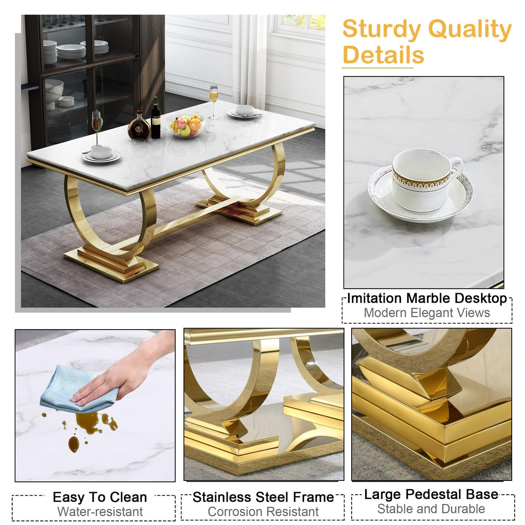 5 Piece Marble Dining Table Set, Modern Gold Kitchen Dining Room Table Set for 4, Luxury 68" White Marble Dining