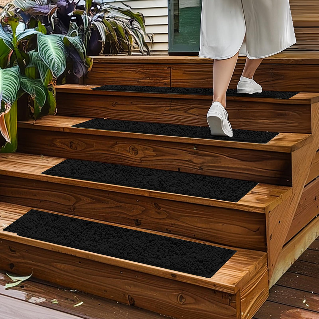 Pack of 4 - Soft Chenille Stair Treads Non-Slip Reusable, Super Absorbent Stair Treads for Wooden Steps, Tile &