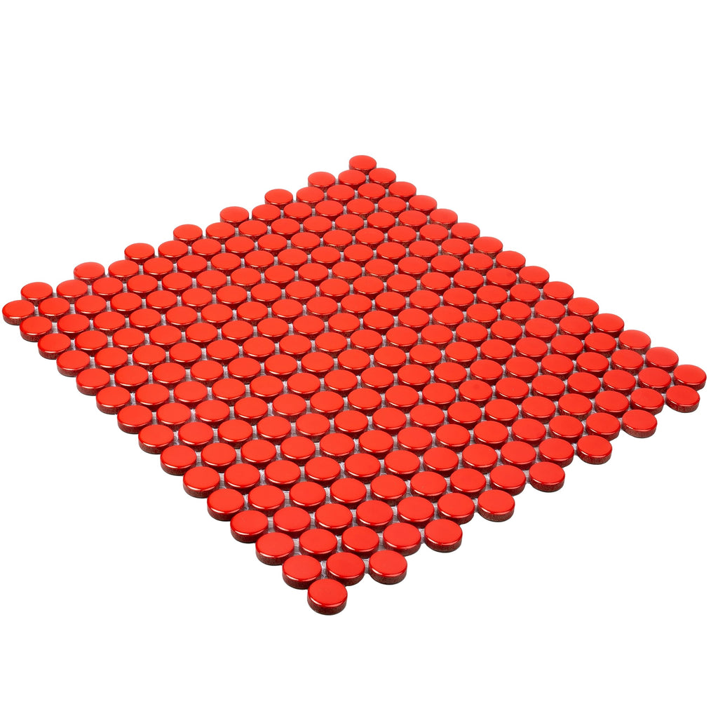 Penny Round Porcelain Tile Red 12x12 Glossy 9.87 sq ft/case 10-Pack