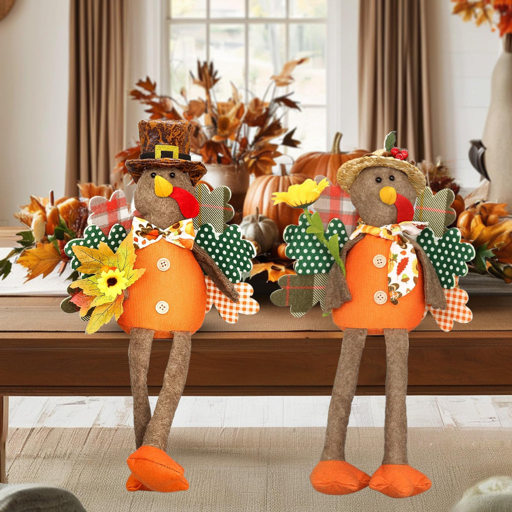 2 Pack Stuffed Animal Turkey Doll Thanksgiving Table Decoration