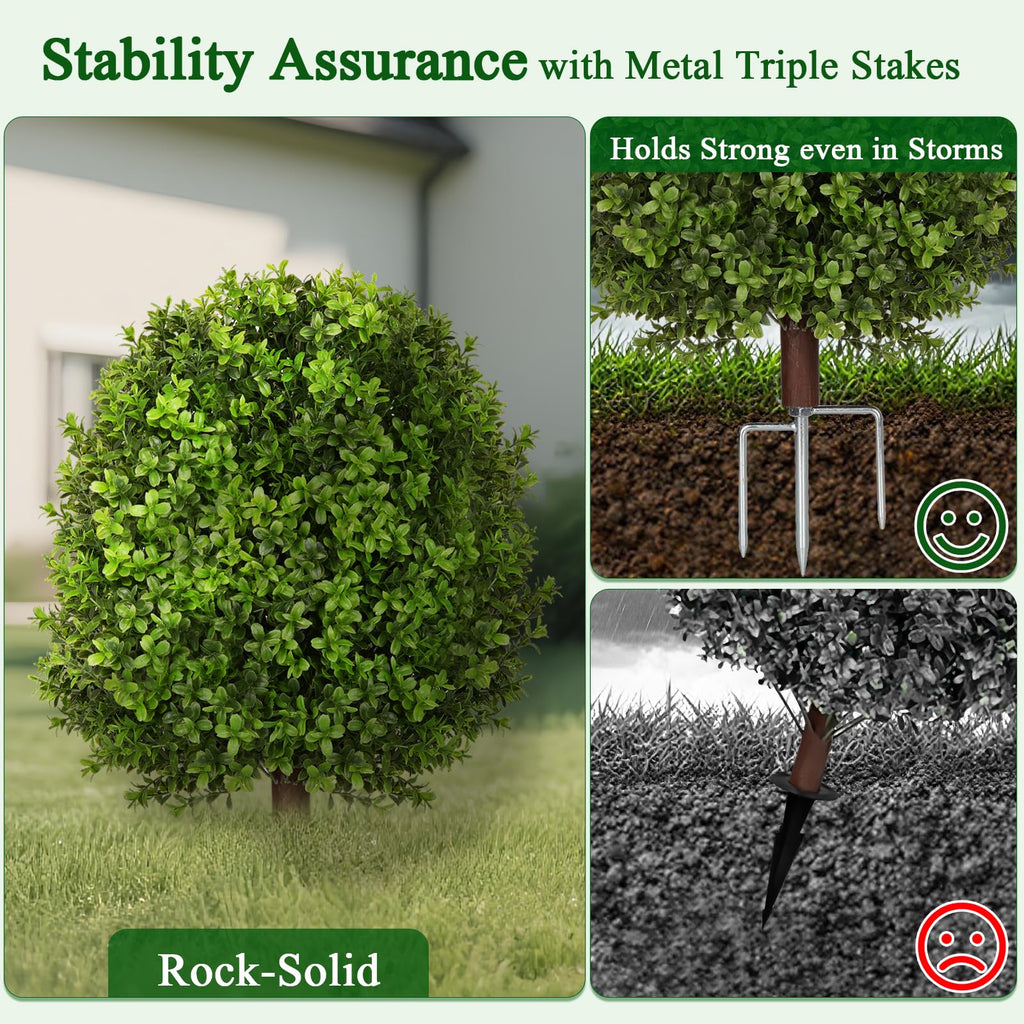 Artificial Boxwood Topiary Trees for Outdoor with LED String Lights, 1 Pack
