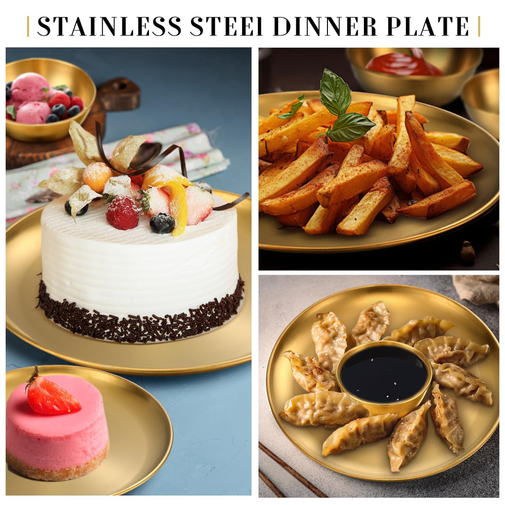 Gold Stainless Steel 18 Pcs Dinnerware Set Dinner Plates,Large