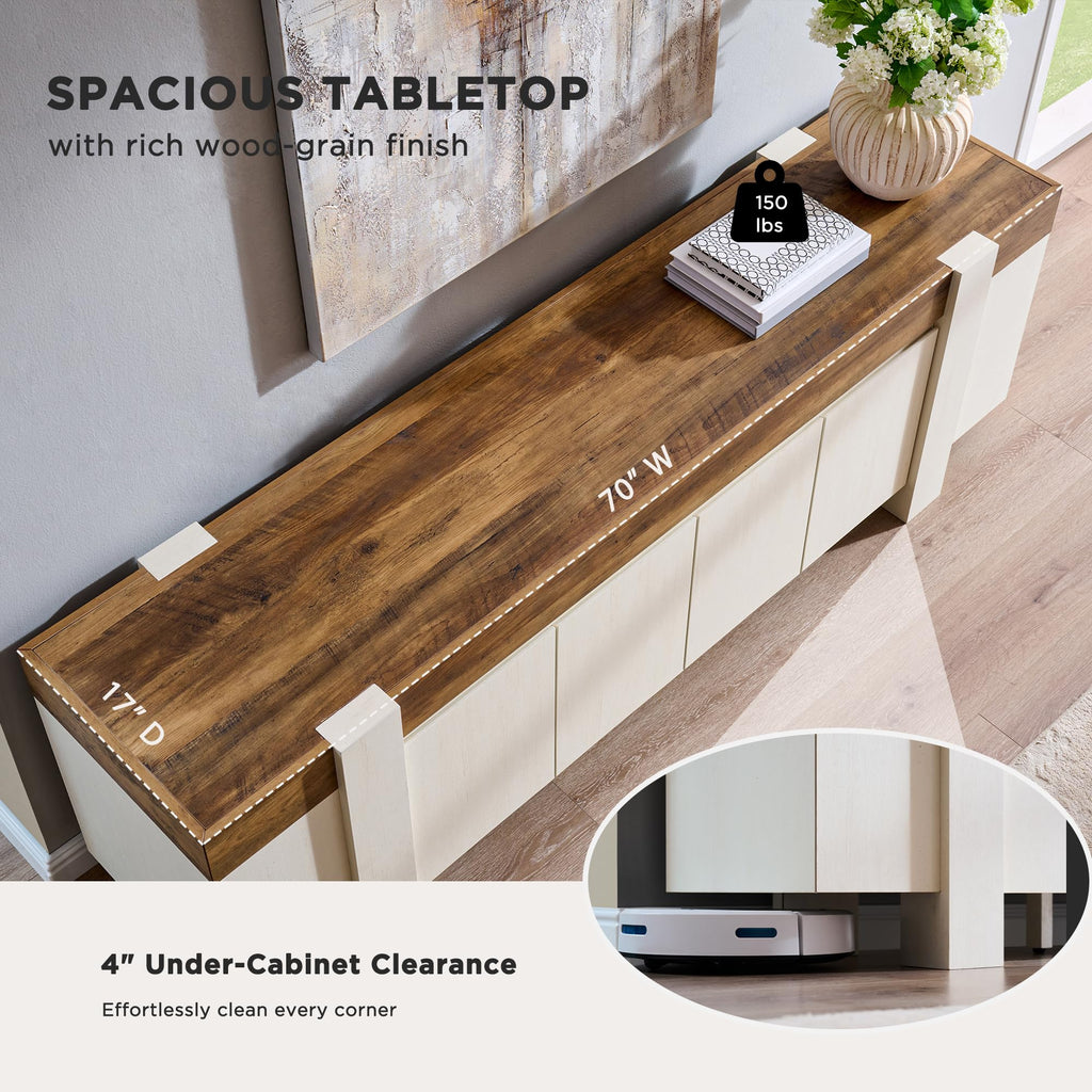 70" Modern Farmhouse TV Stand for TVs up to 80 Inch, Antique White