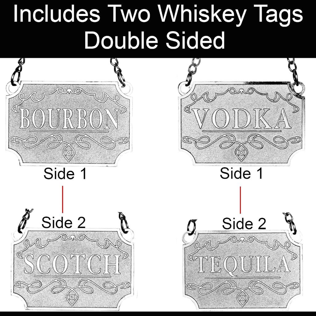 Whiskey Decanter With Label Tag - Bottle Metal Name Tags - Glass Airtight Stopper for Wine, Bourbon, Brandy, Juice