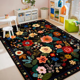 5x7 Washable Floral Area Rug, Soft Non-Slip Carpet for Kids Girls Room Bedroom Black