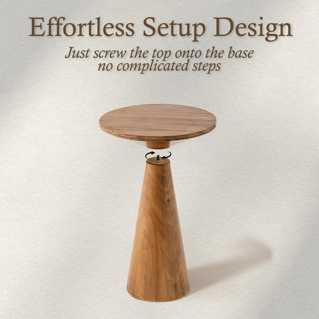 Small Pedestal End Table Round Farmhouse Martini Table, Walnut