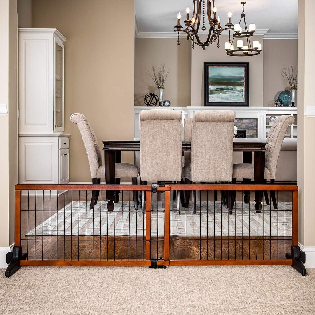 41"-70" Super Wide Dog Gate, Premium Wooden Adjustable Freestanding Pet Gate for Doorways & Hallways