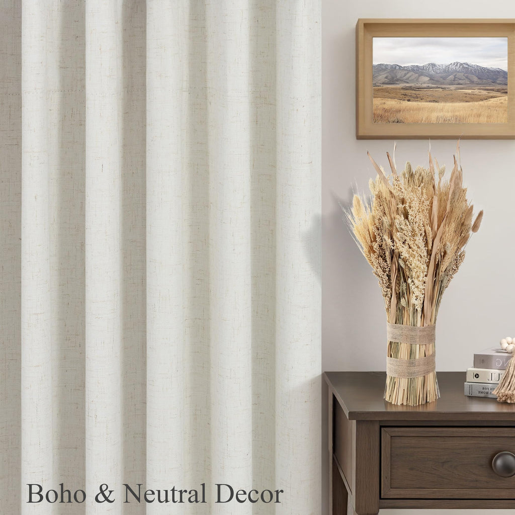 Linen Blackout Curtains 72 Inch Long Solid Thermal Insulated Panels Darkening Black Out Energy Efficient Window