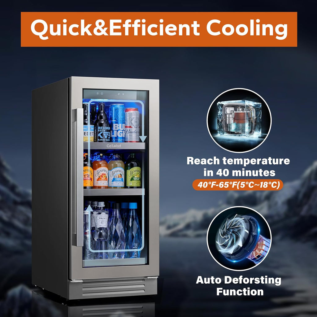 15 Inch Beverage Refrigerator Cooler - 100 Can Mini Fridge with Glass Door for S