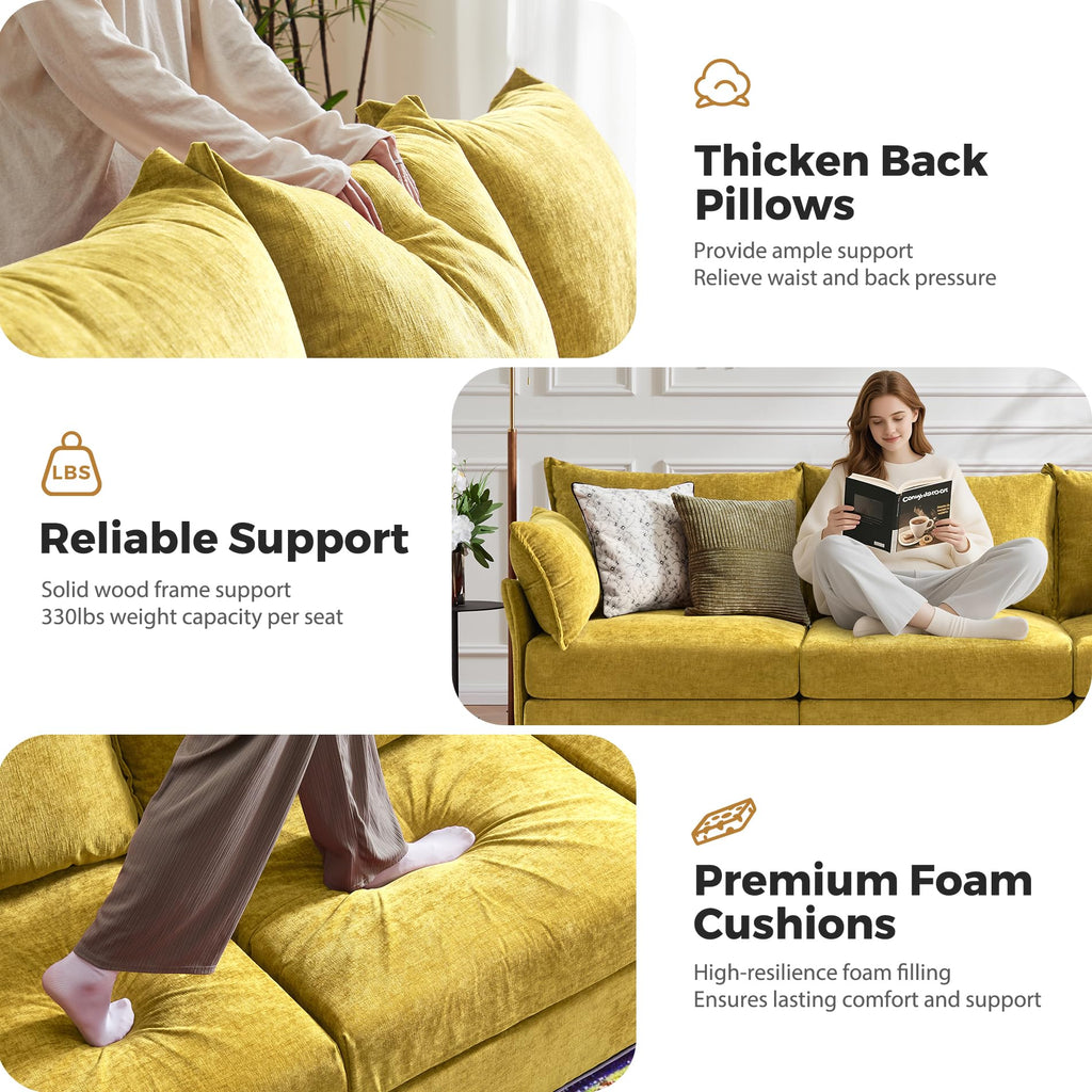 135.5" Oversized Modular Sectional Couch, L Shaped Convertible Sofa, Large 6 Seat Corner Couches Deep Seat Yellow