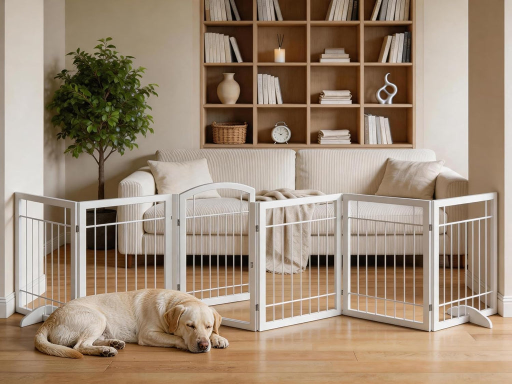 Dog Gate Indoor with Door, Freestanding, Foldable, 144" W x 30" H