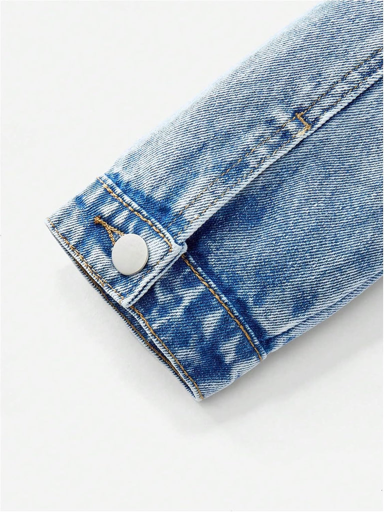 Girl's Denim Jacket Button Down Long Sleeve Jean Outerwear Coat Streetwear