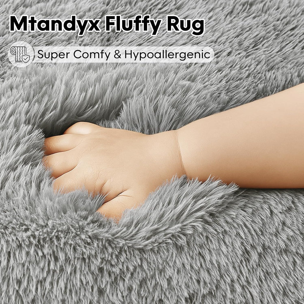 8x10 Grey Fluffy Shag Area Rug, Non-Slip Thick Soft Carpet
