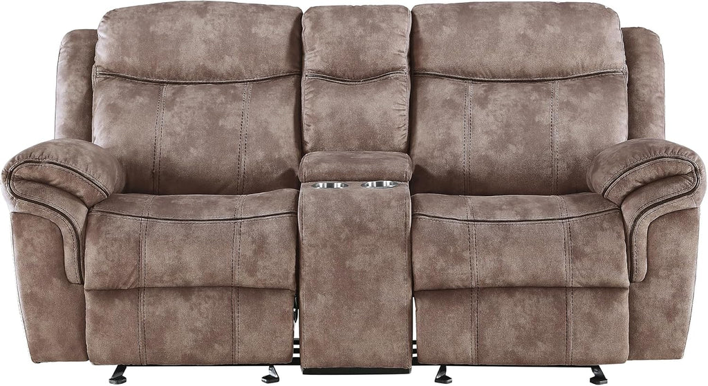 Zubaida Reclining Loveseat with USB Dock and Console in Chocolate Velvet