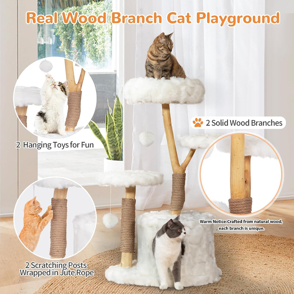 Modern Cat Tree Tower, Cloud Cat Tree, Solid Wood Scratching Post