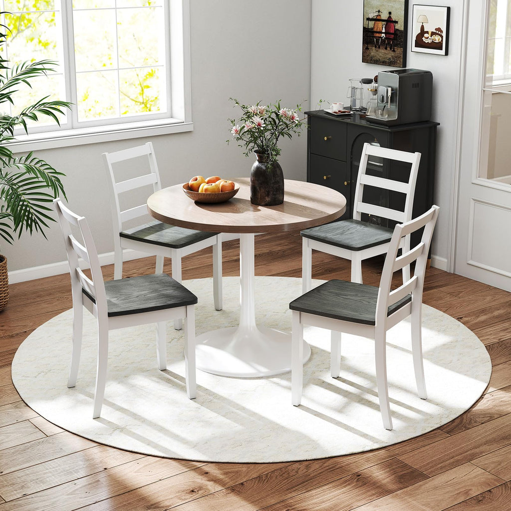 Dining Chairs, Wooden Armless Kitchen Chairs with Solid Rubber Wood Legs, Farmhouse Ladder Back Dining Chairs (2