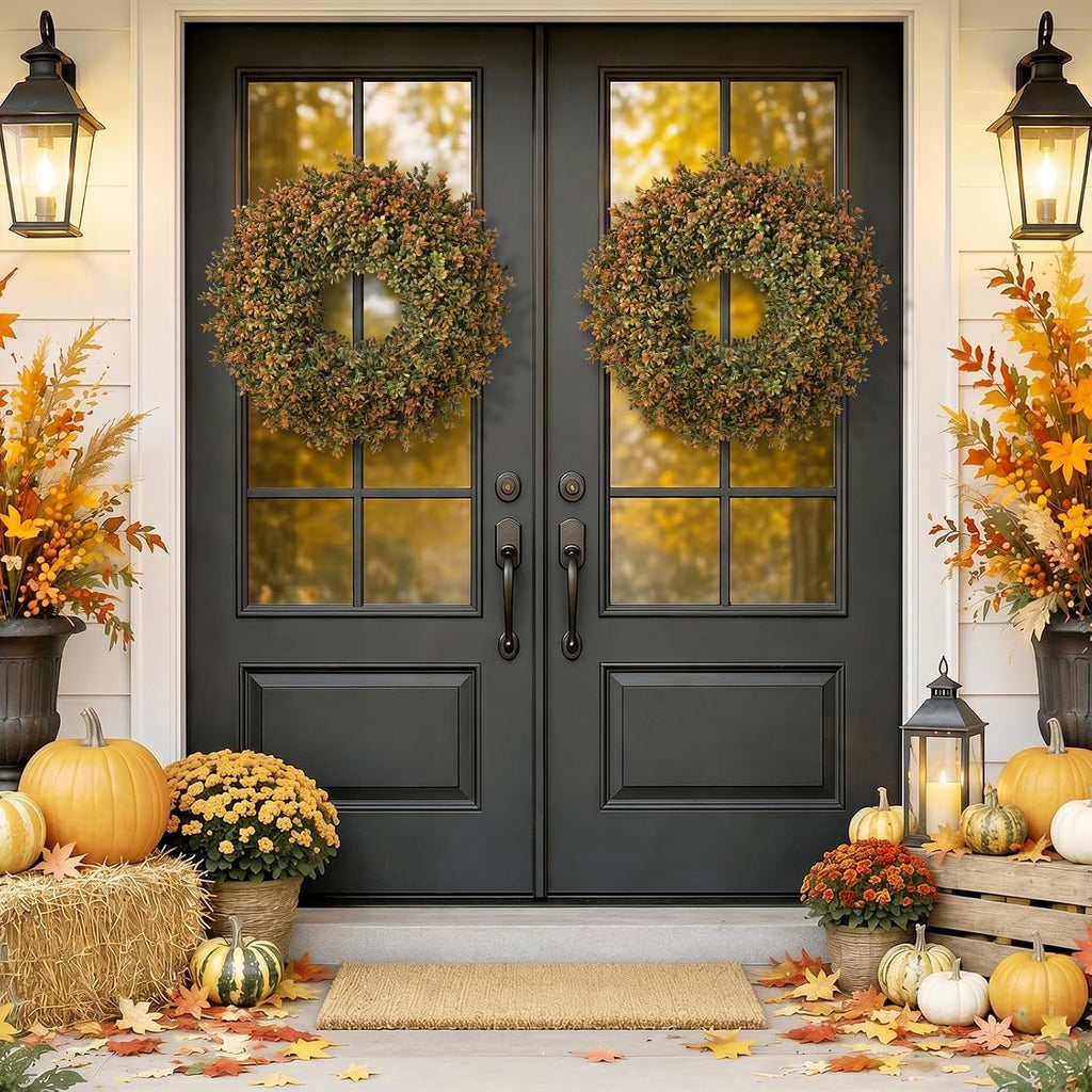 26'' Fall Boxwood Wreath for Front Door Decor, Orange