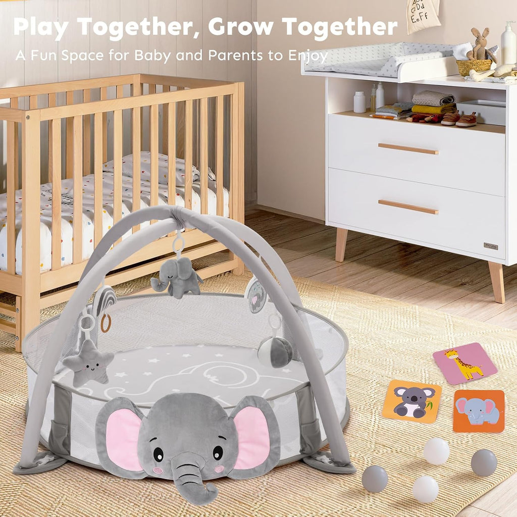 In-1 XL Large Baby Play Gym Mat, Tummy Time Mat, Baby Gym & Ball Pit, Baby Activity Mat with Milestone Cards & 6