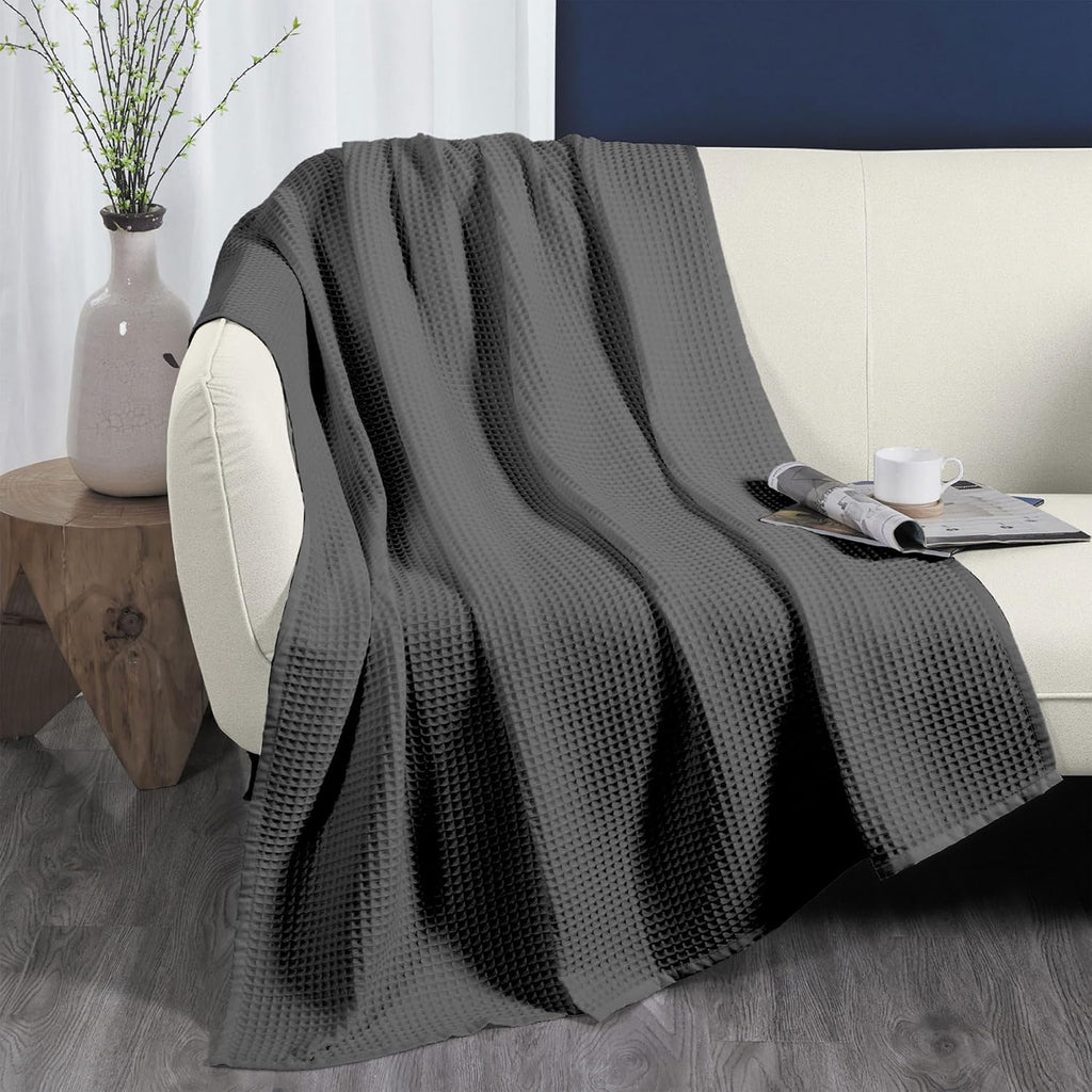 DOZ Waffle Bed Blanket, 50% Viscose Derived from Bamboo and 50% Cotton Blend, Throw Blanket for Couch and Sofa