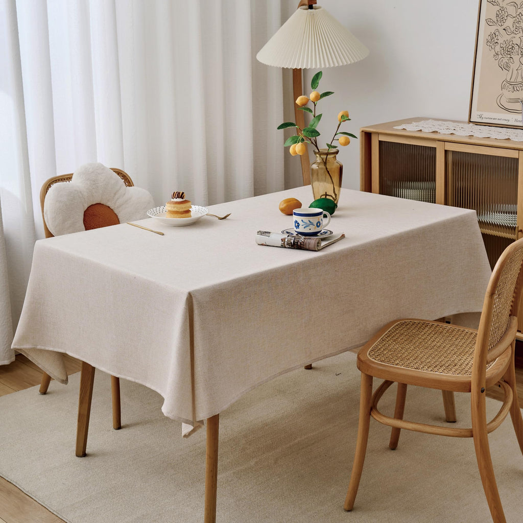 Oatmeal Linen Tablecloth 6ft, Rustic Table Cloth Rectangular Water Resistant Farmhouse Table Cover Dining Party