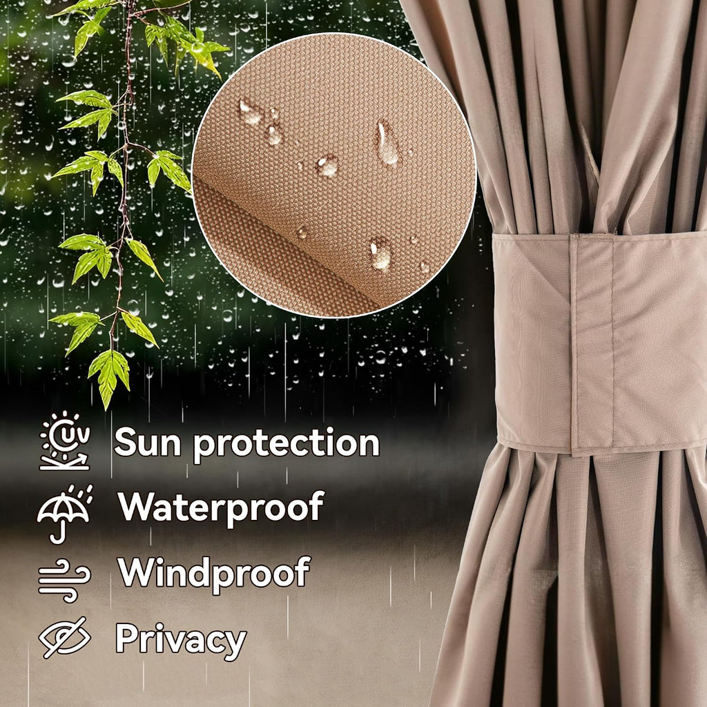 Gazebo Curtain Replacement Universal 4-Panel Sidewalls 10' x 12', Outdoor Gazebo Privacy Curtains with Zipper