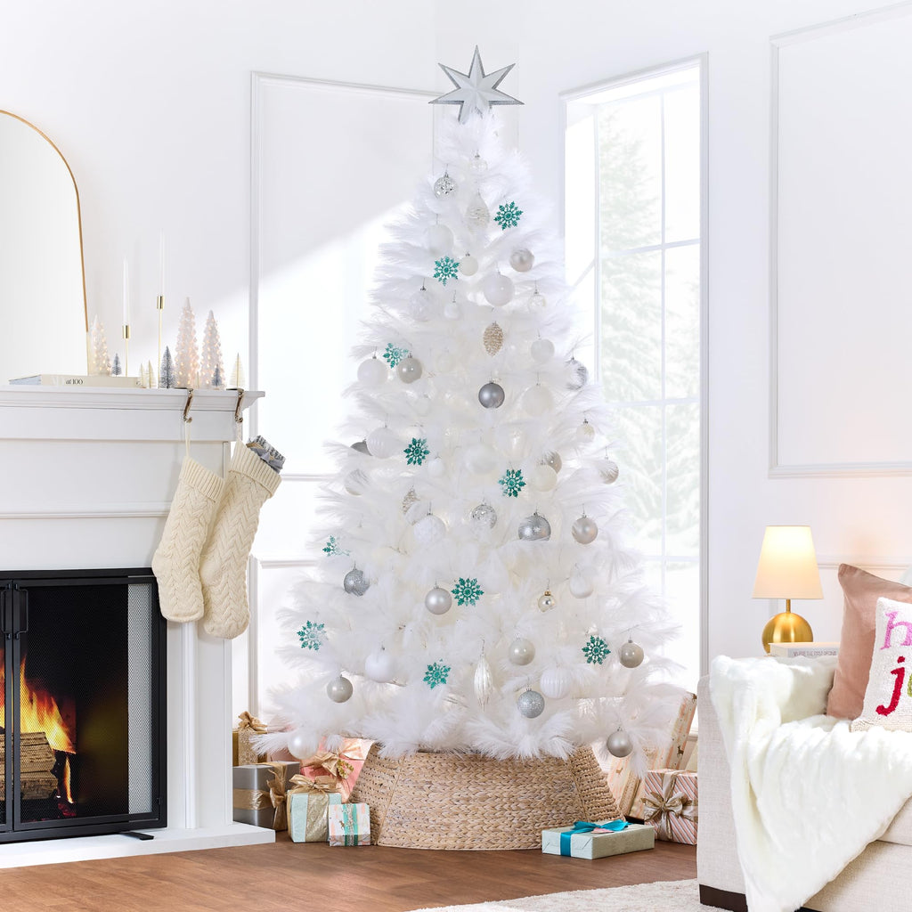 Artificial White Pampas Christmas Tree, 9ft Premium Deluxe Unlit Pampas Grass Holiday Décor, Easy Assembly, Metal