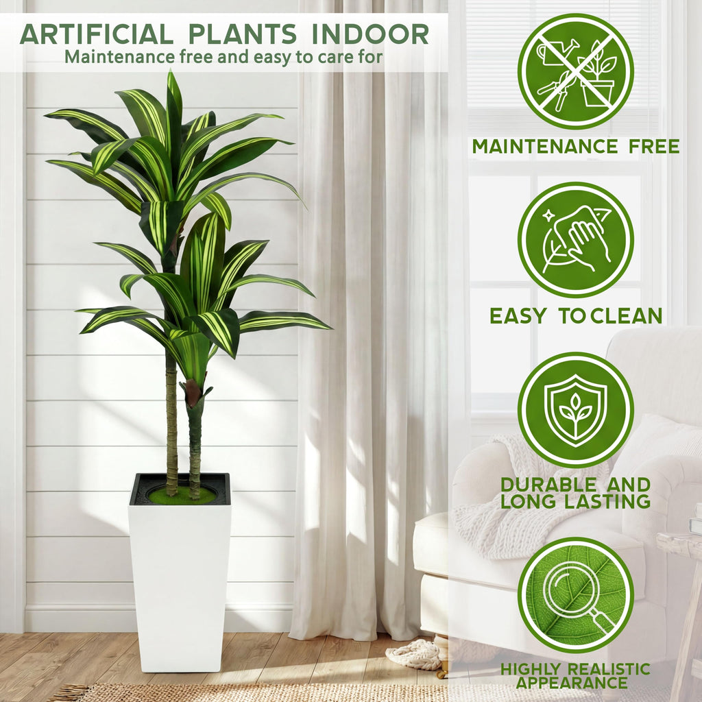 5FT Dracaena Artificial Plant, with White Tall Planter