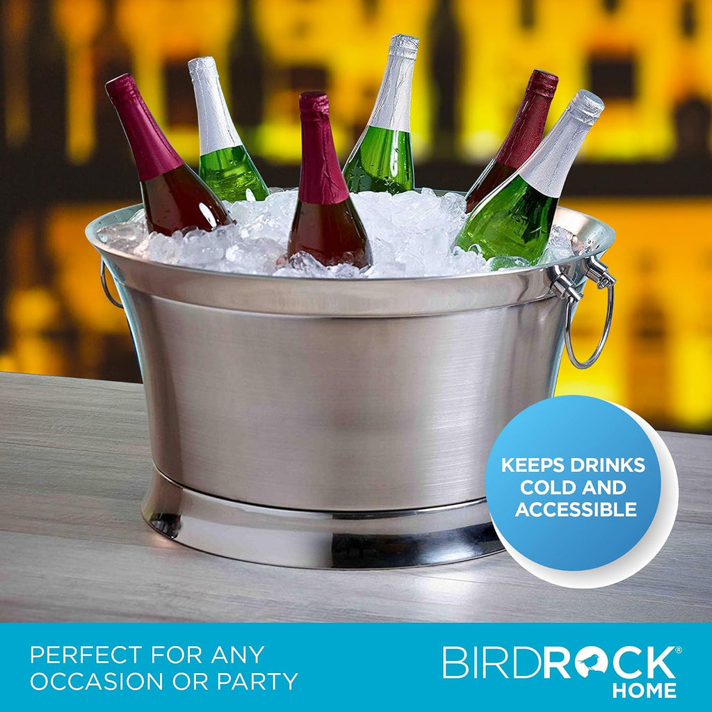Double Wall Beverage Tub - Stainless Steel Ice Bucket, Metal Drink Cooler with Handles, for Parties & Events