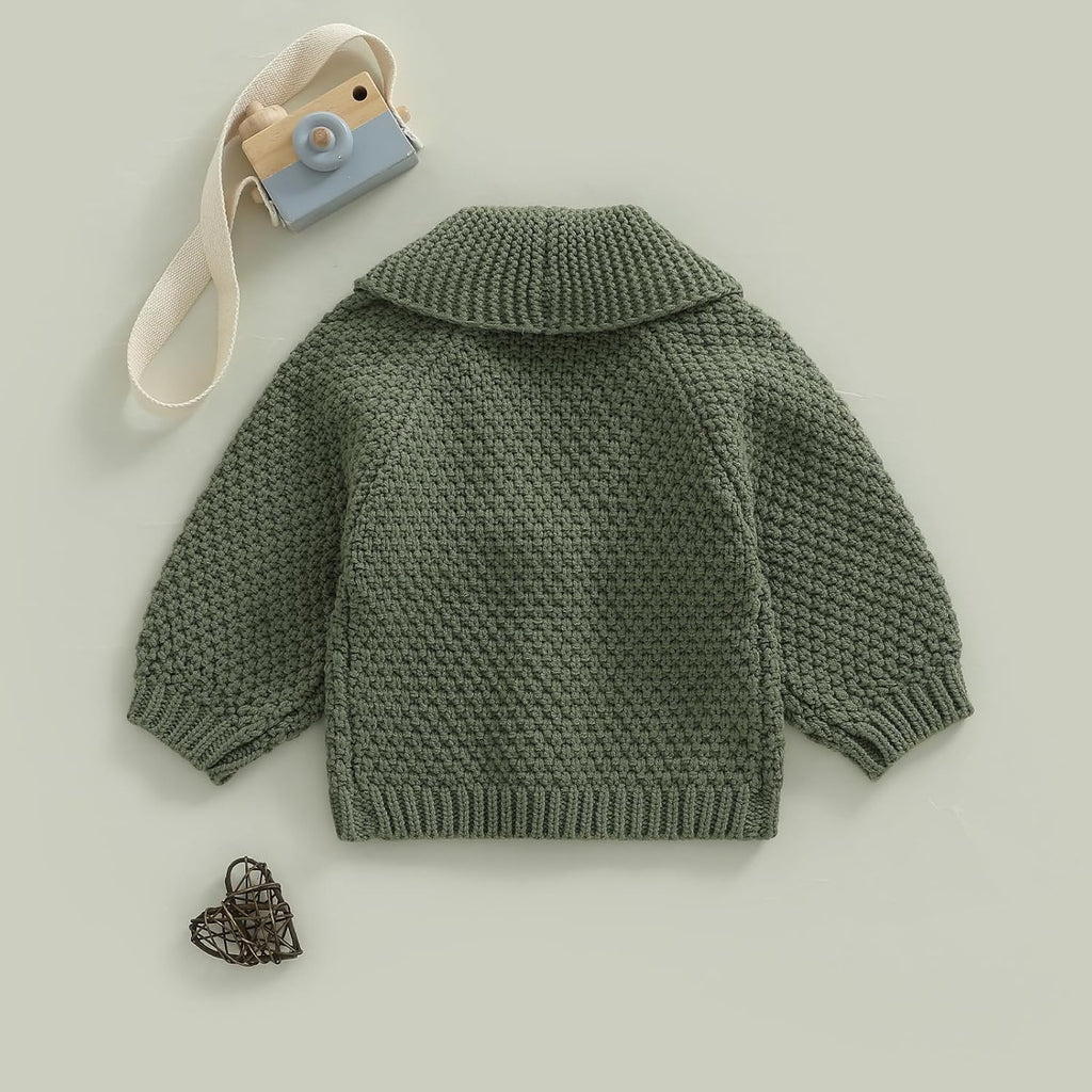 Infant Baby Boys Cardigan Crochet Sweater Lapel V-Neck Button Up Toddler Chunky Knit Jacket Coat Outwear