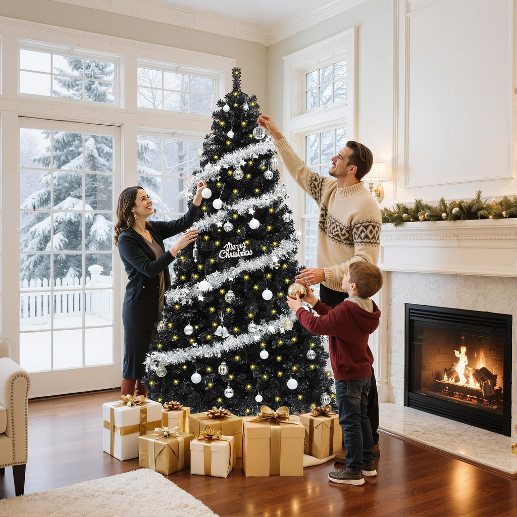 7.5ft Prelit Black Christmas Tree with Remote & 11 Light-Modes
