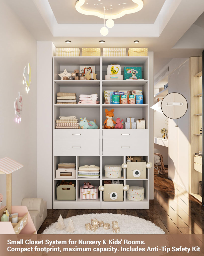 22" Closet System with Drawers, Small Closet Organizer for Walk in Closet, Wardrobe Storage Unit with Storage and