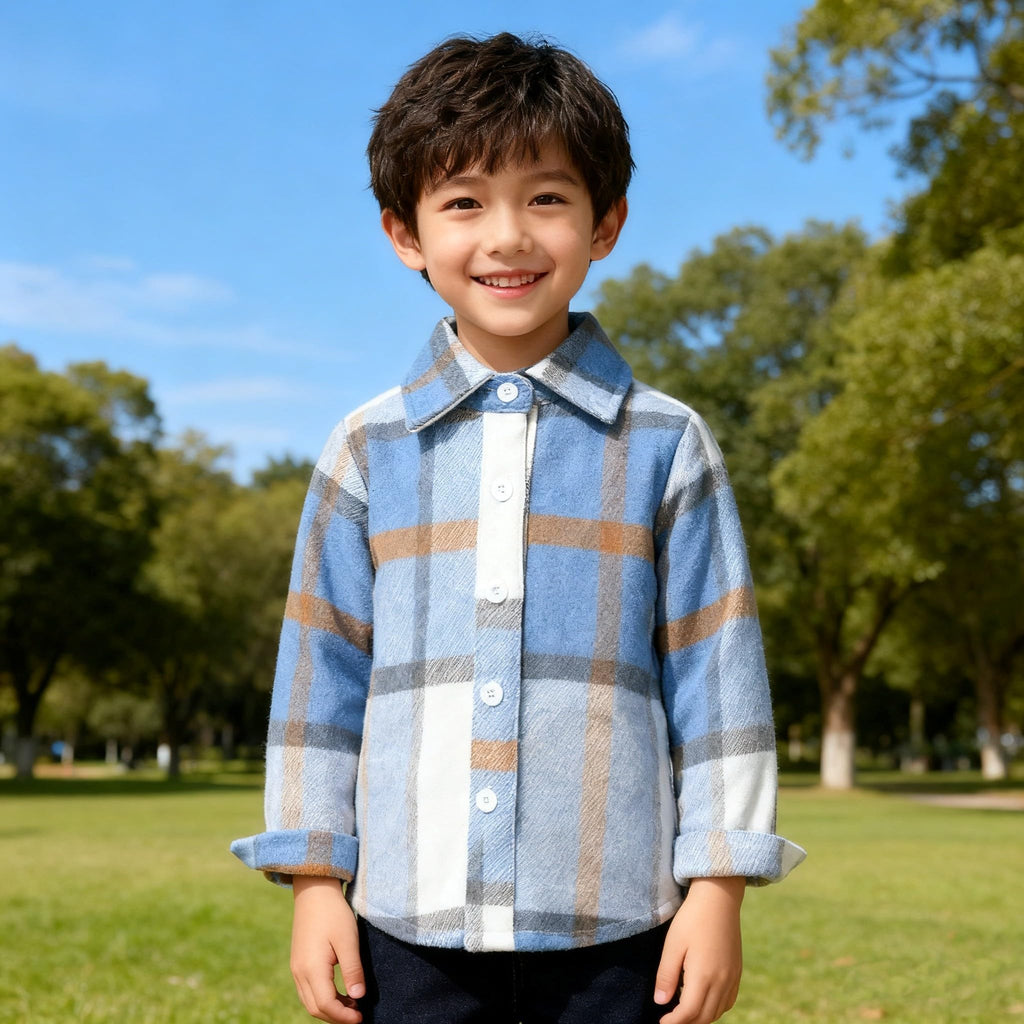 Toddler Baby Boys and Girls Plaid Shirts Jacket Long Sleeve Lapel Button Down Top Outwear Clothes,Blue