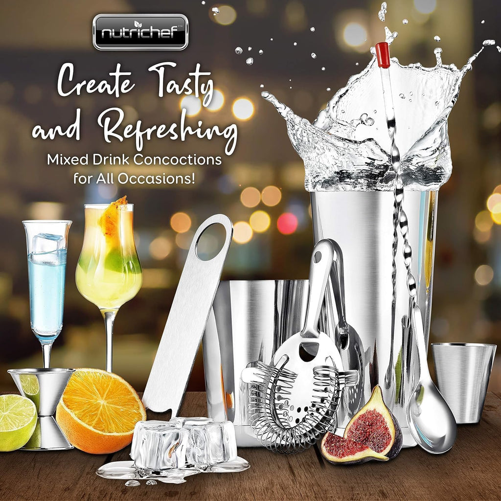 Mixology Bartender Cocktail Shaker Set - Includes 15 & 30 oz Stainless Steel Shakers, 6 Bottle Pourers & More - Set of 15
